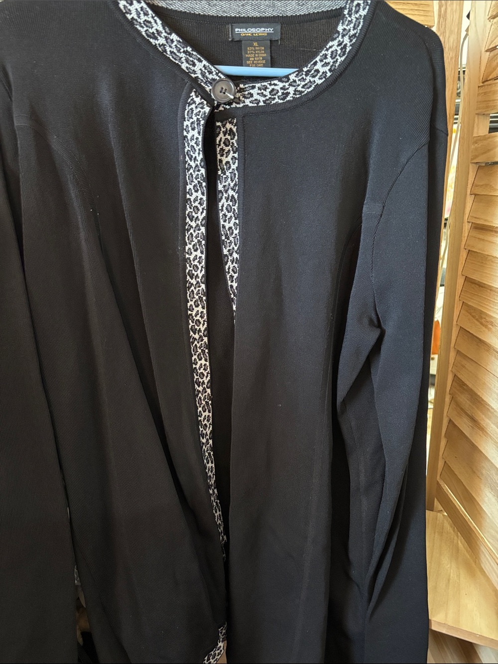 Philosophy Black Cardigan with Contrast Leopard Trim XL